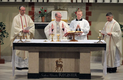 Bishop James Conley celebrates the White Mass for medical professionals in the chapel of the Bl. John XXIII Diocesan Center in Lincoln Nov. 16, the feast of St. Joseph Moscati. (SNR photo by Cathy Blankenau Bender)